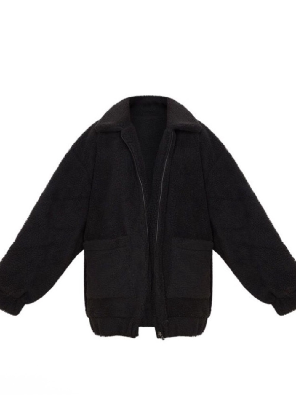 Oversized Black Sherpa Zip-Up Jacket
